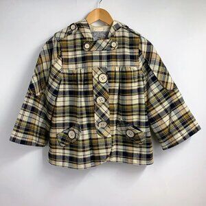7 For All Mankind Women's Plaid Cotton Hooded Button Up Swing Jacket Size S
